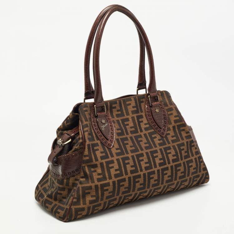 Pre Owned Fendi Tobacco Zucca Canvas and Leather Chef De Jour Bag