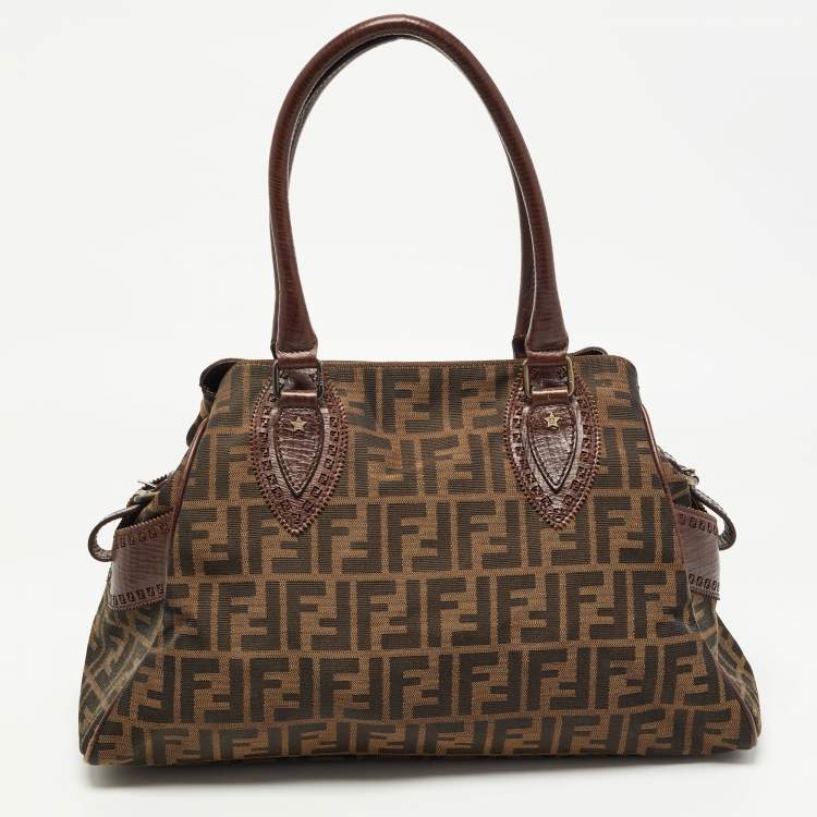 Pre Owned Fendi Tobacco Zucca Canvas and Leather Chef De Jour Bag