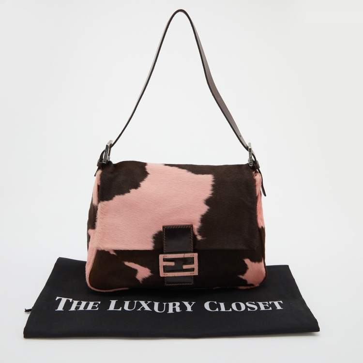 Pre Owned Fendi Brown/Pink Calfhair and Leather Mama Baguette Bag