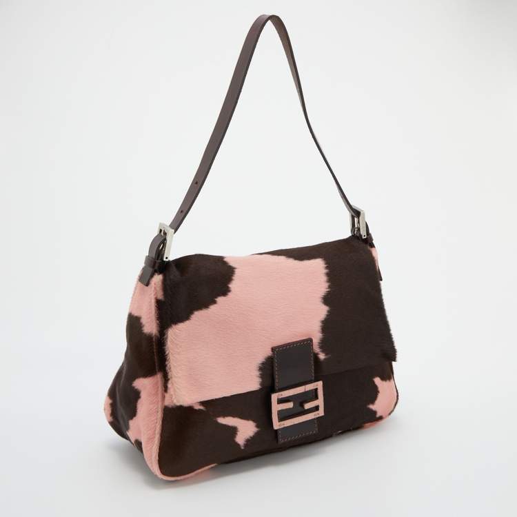 Pre Owned Fendi Brown/Pink Calfhair and Leather Mama Baguette Bag