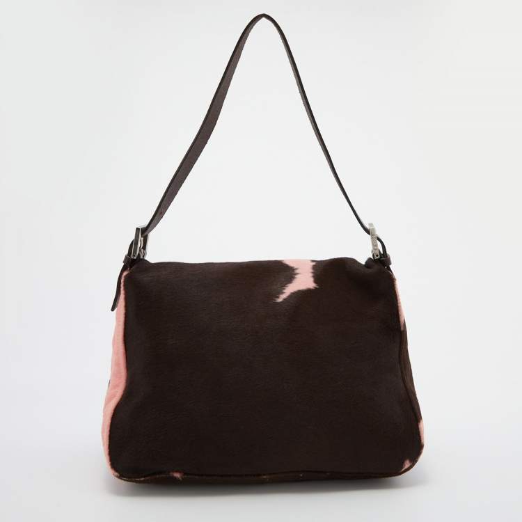 Pre Owned Fendi Brown/Pink Calfhair and Leather Mama Baguette Bag