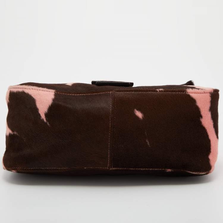 Pre Owned Fendi Brown/Pink Calfhair and Leather Mama Baguette Bag