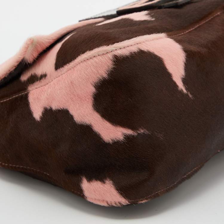 Pre Owned Fendi Brown/Pink Calfhair and Leather Mama Baguette Bag