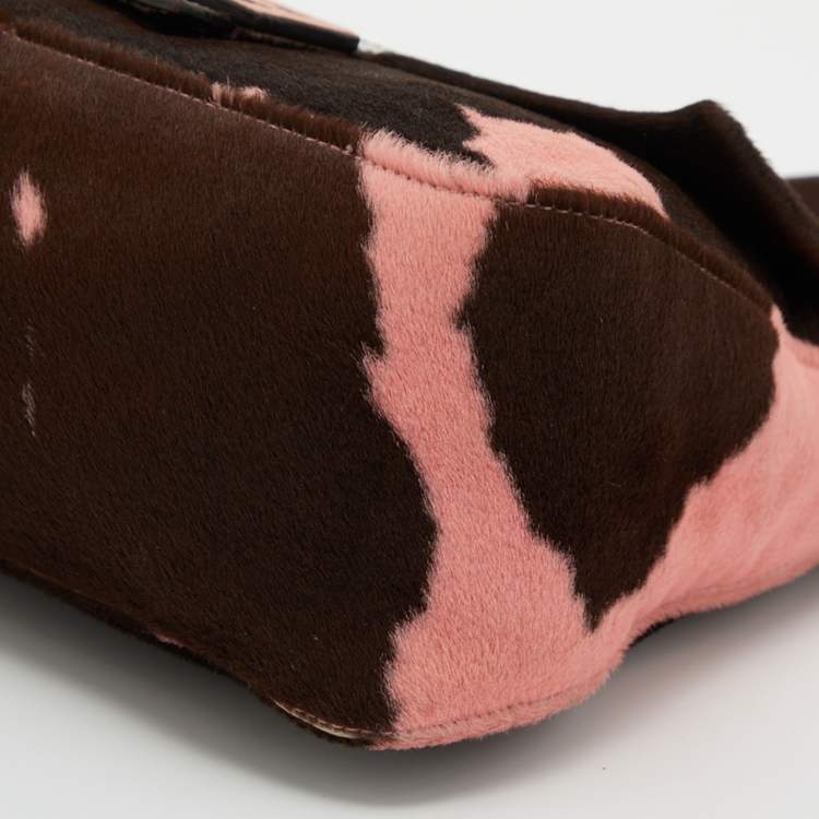 Pre Owned Fendi Brown/Pink Calfhair and Leather Mama Baguette Bag
