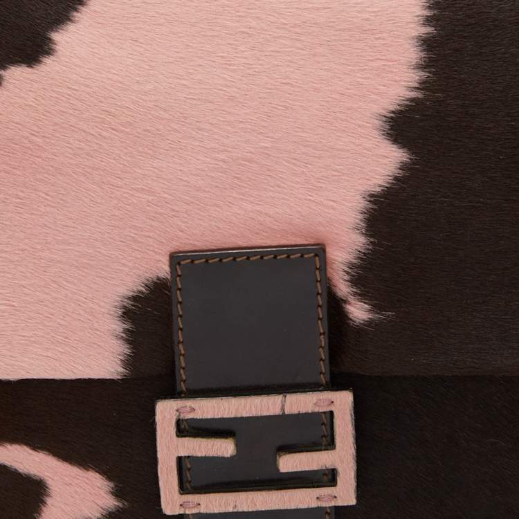 Pre Owned Fendi Brown/Pink Calfhair and Leather Mama Baguette Bag
