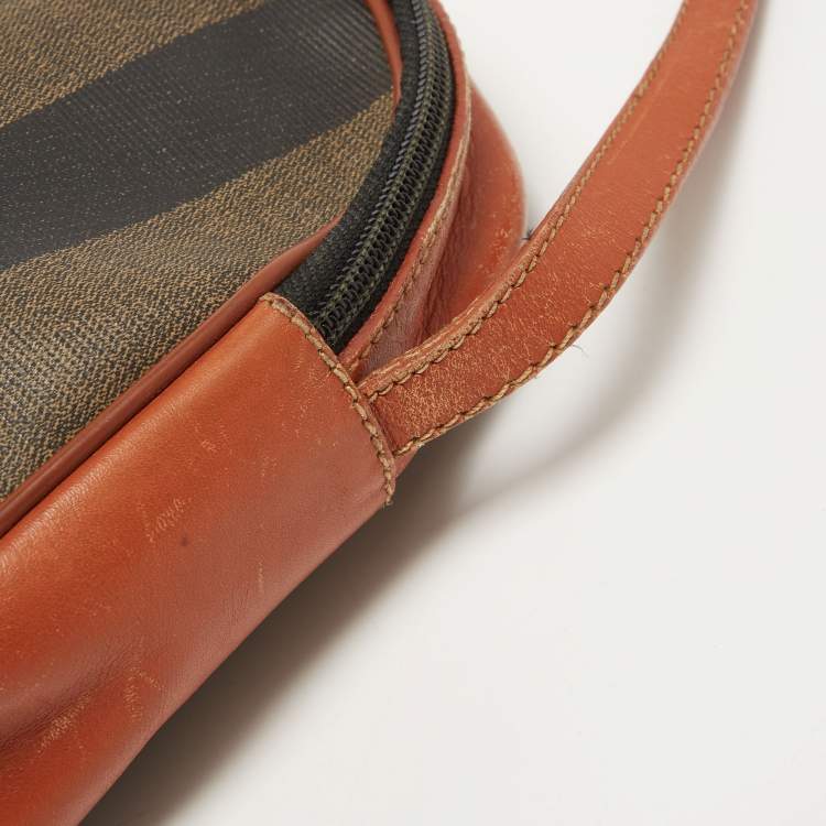 Pre Owned Fendi Brown Pequin Stripe Coated Canvas and Leather Crossbody Bag