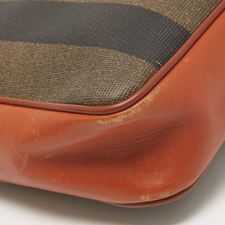 Pre Owned Fendi Brown Pequin Stripe Coated Canvas and Leather Crossbody Bag