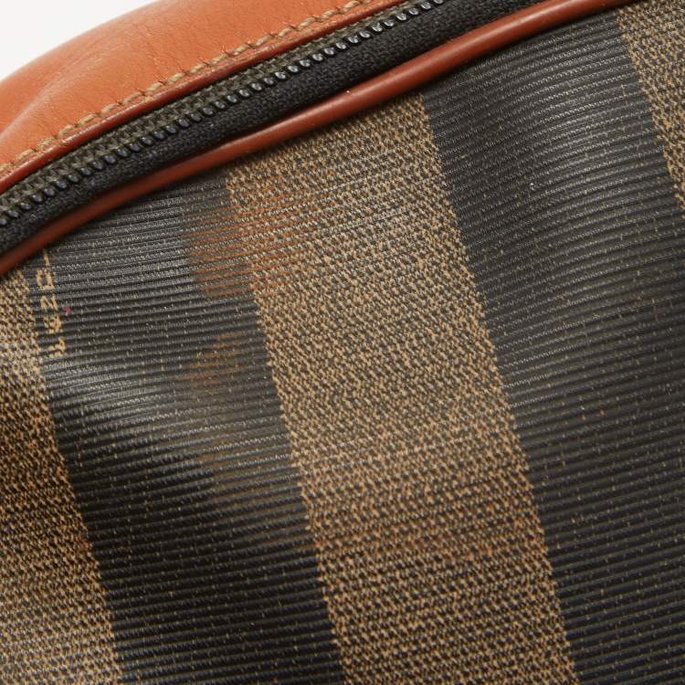 Pre Owned Fendi Brown Pequin Stripe Coated Canvas and Leather Crossbody Bag