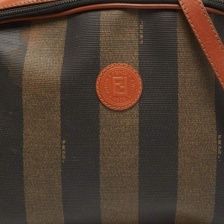 Pre Owned Fendi Brown Pequin Stripe Coated Canvas and Leather Crossbody Bag