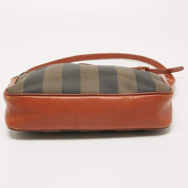 Pre Owned Fendi Brown Pequin Stripe Coated Canvas and Leather Crossbody Bag