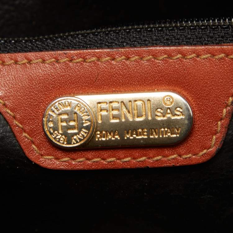 Pre Owned Fendi Brown Pequin Stripe Coated Canvas and Leather Crossbody Bag