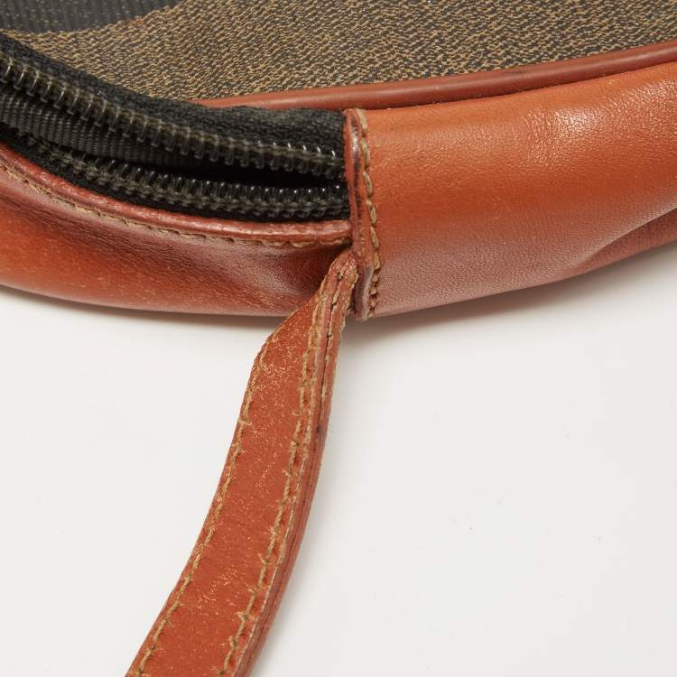 Pre Owned Fendi Brown Pequin Stripe Coated Canvas and Leather Crossbody Bag