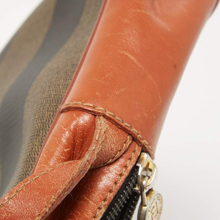Pre Owned Fendi Brown Pequin Stripe Coated Canvas and Leather Crossbody Bag