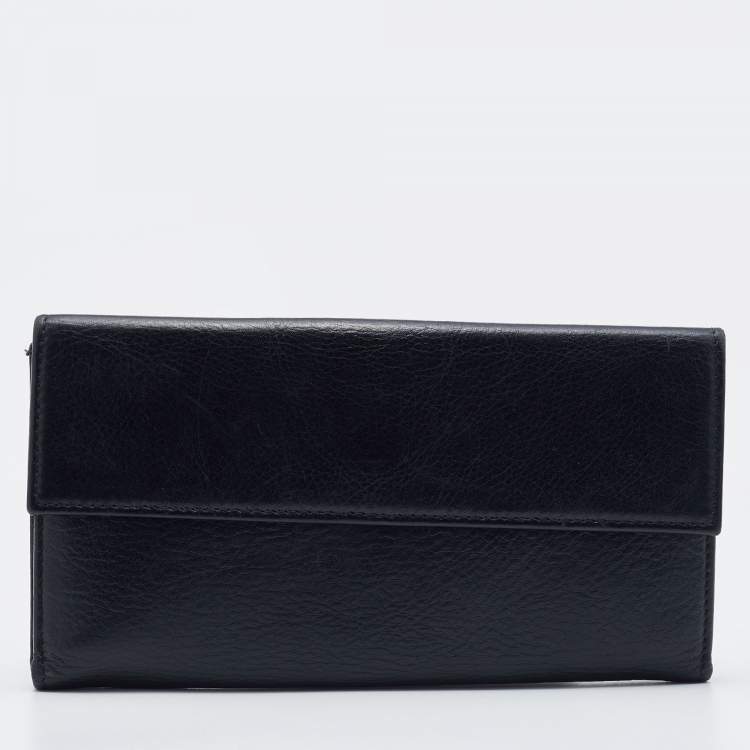 Pre Owned Fendi Black Leather Flap Continental Wallet