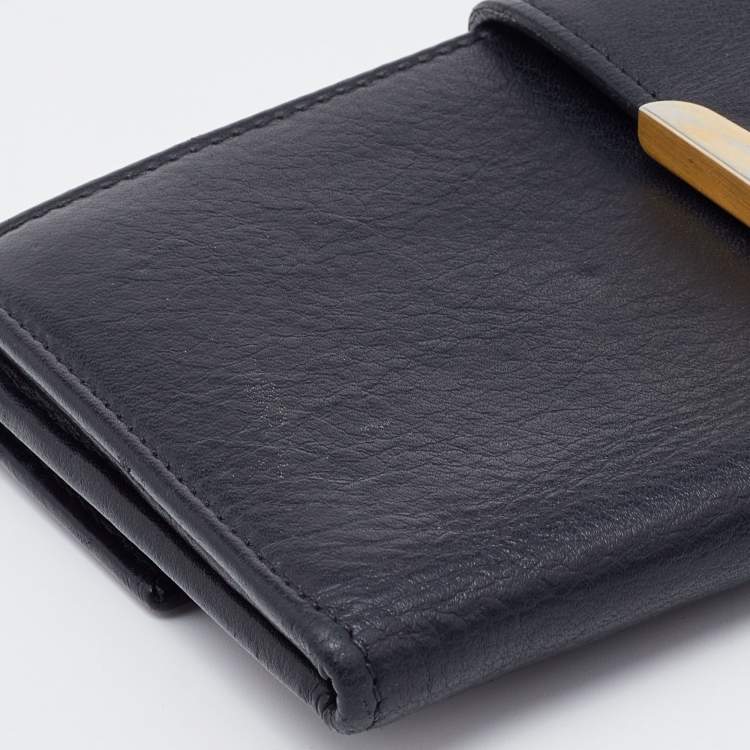 Pre Owned Fendi Black Leather Flap Continental Wallet