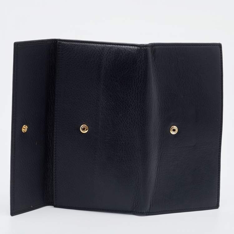 Pre Owned Fendi Black Leather Flap Continental Wallet