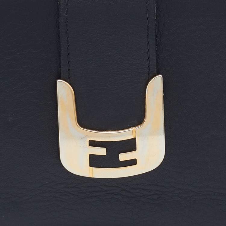 Pre Owned Fendi Black Leather Flap Continental Wallet