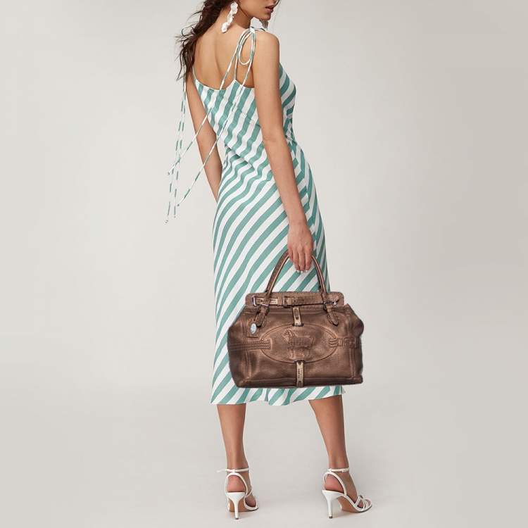 Pre Owned Fendi Bronze Romano Selleria Leather Large Villa Borghese Tote 