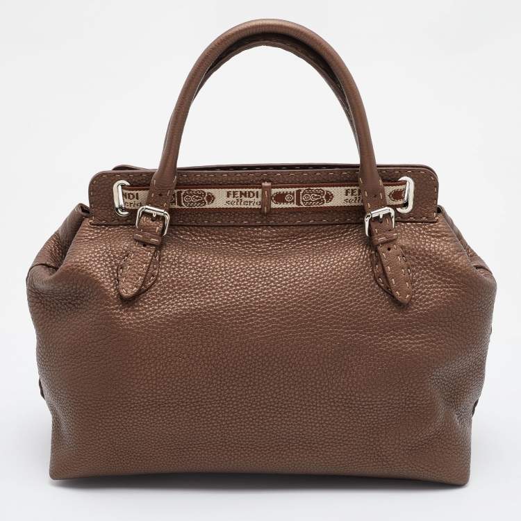 Pre Owned Fendi Bronze Romano Selleria Leather Large Villa Borghese Tote 