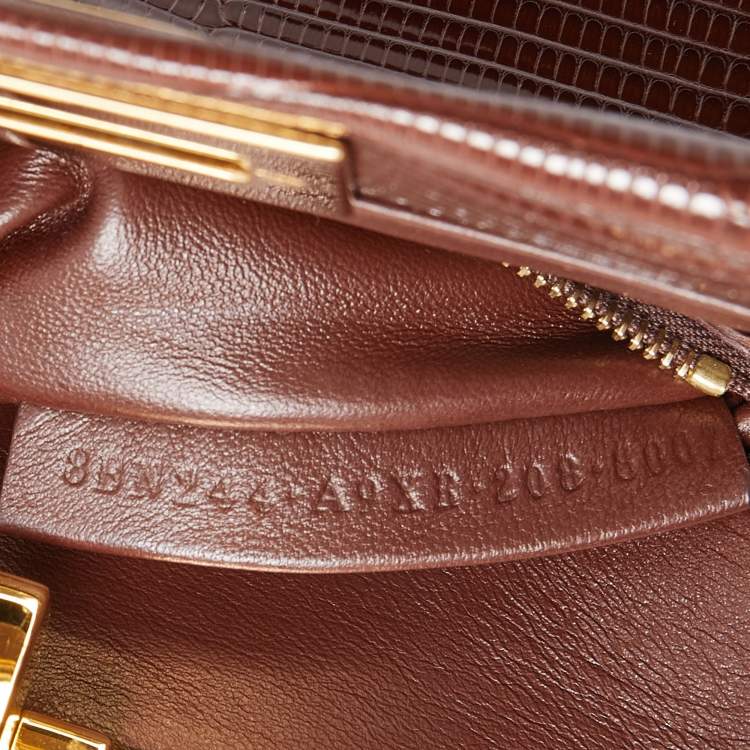 Pre Owned Fendi Brown Lizard Mini Peekaboo Top Handle Bag