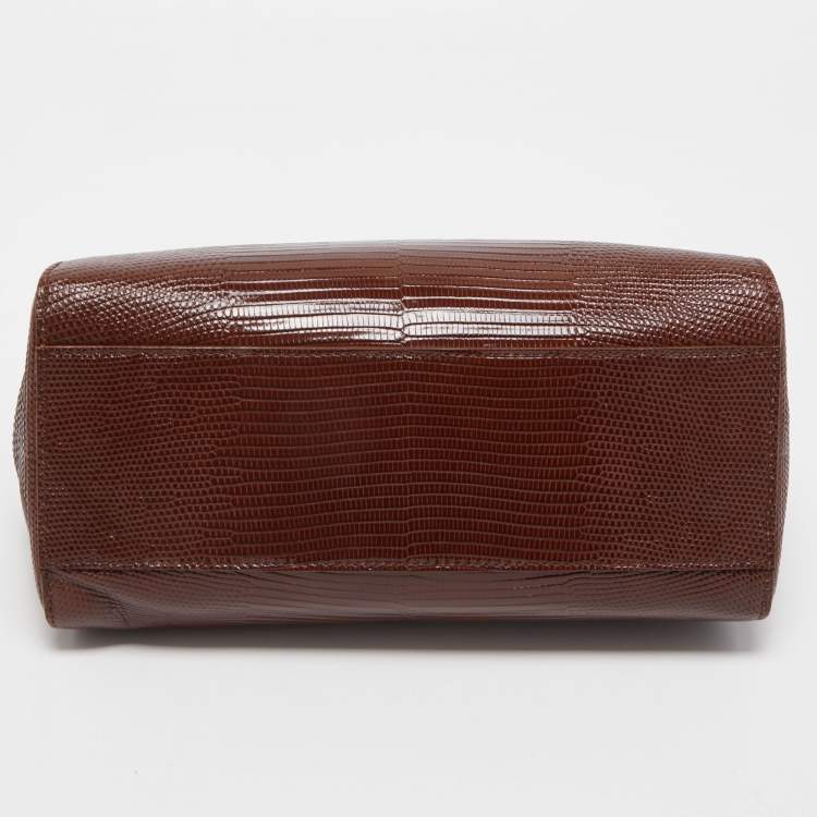 Pre Owned Fendi Brown Lizard Mini Peekaboo Top Handle Bag