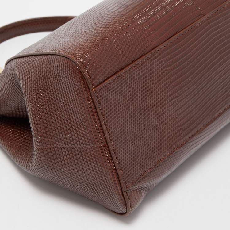 Pre Owned Fendi Brown Lizard Mini Peekaboo Top Handle Bag
