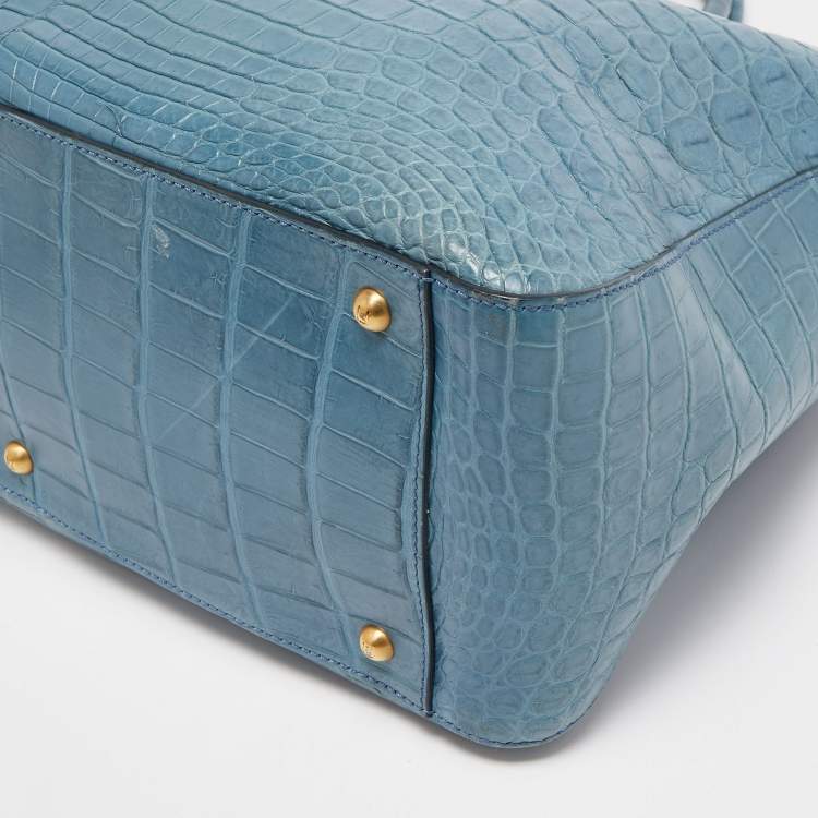 Pre Owned Fendi Blue Crocodile Twins Shopper Tote