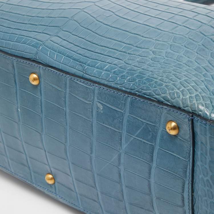 Pre Owned Fendi Blue Crocodile Twins Shopper Tote
