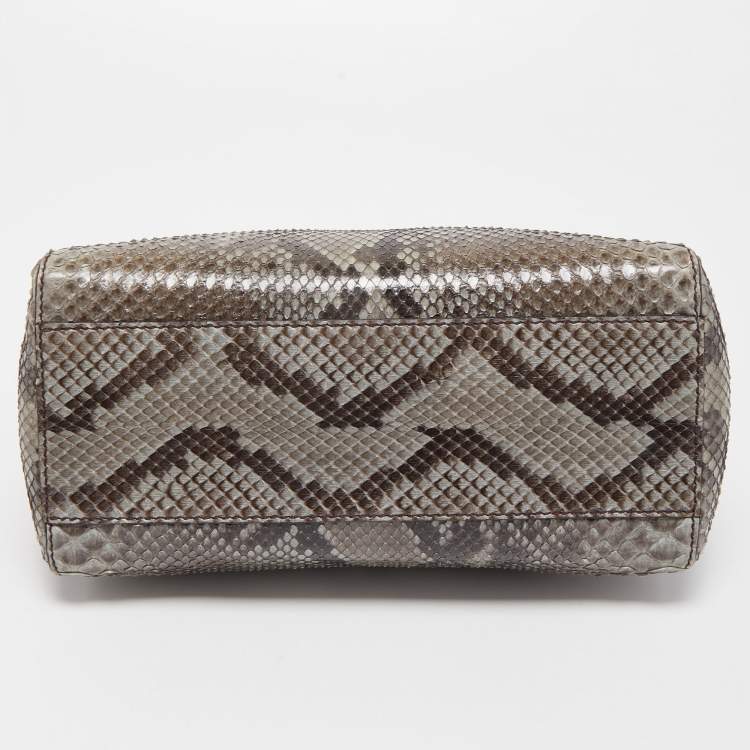 Pre Owned Fendi Green/Grey Python Leather Mini Peekaboo Top Handle Bag