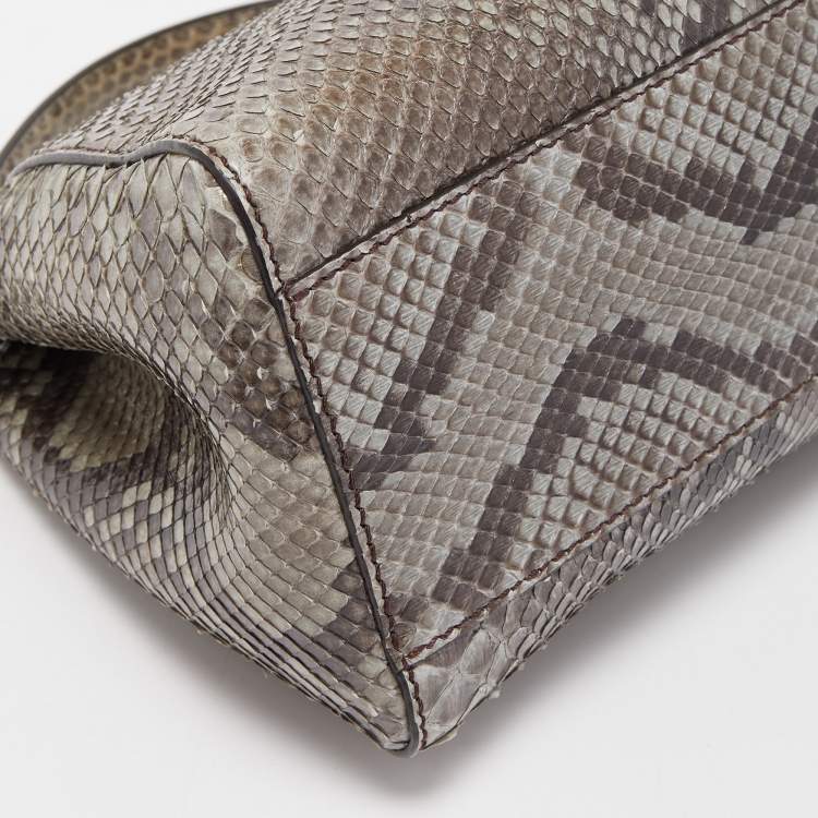 Pre Owned Fendi Green/Grey Python Leather Mini Peekaboo Top Handle Bag