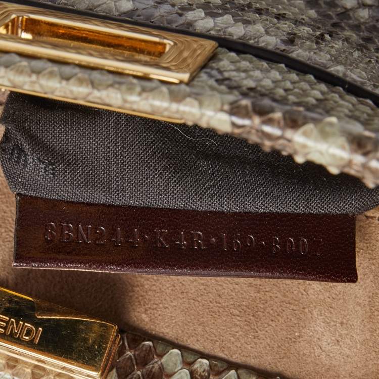 Pre Owned Fendi Green/Grey Python Leather Mini Peekaboo Top Handle Bag