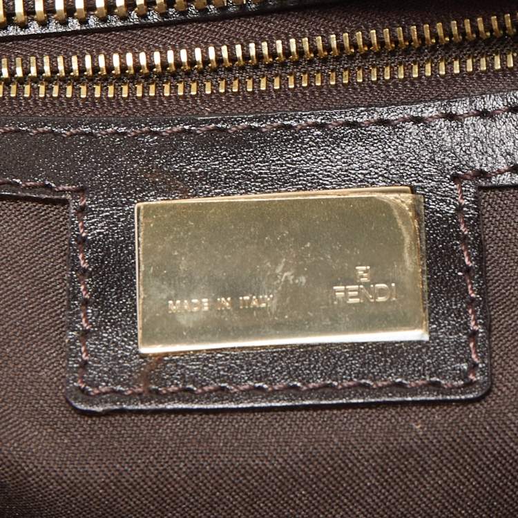 Pre Owned Fendi Brown Zucca/Tiger Print Canvas and Corduroy Devil Trapezio Shoulder Bag