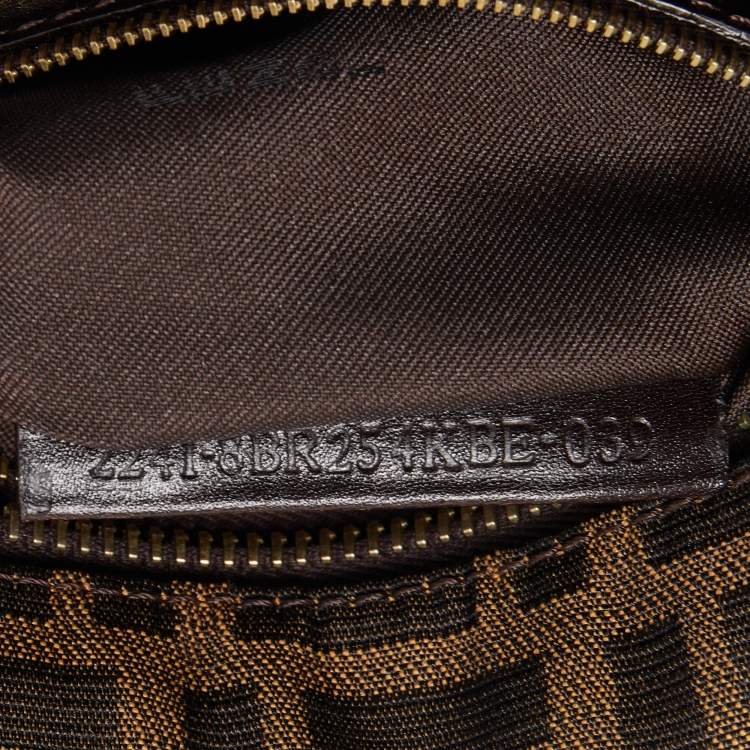 Pre Owned Fendi Brown Zucca/Tiger Print Canvas and Corduroy Devil Trapezio Shoulder Bag