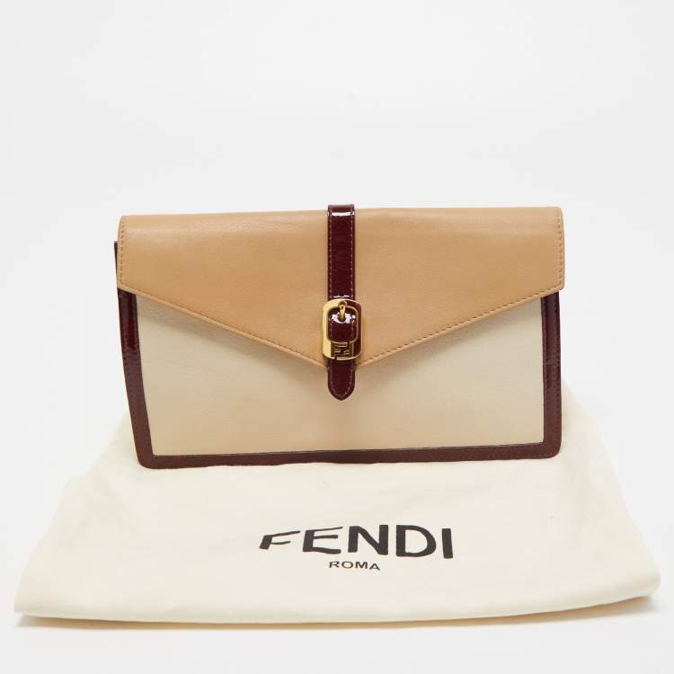 مملوكة مسبقًا Fendi Tricolor Leather and Patent Leather Trim Fendista Envelope Clutch