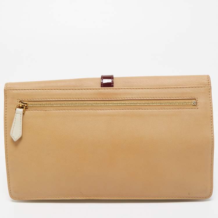 مملوكة مسبقًا Fendi Tricolor Leather and Patent Leather Trim Fendista Envelope Clutch