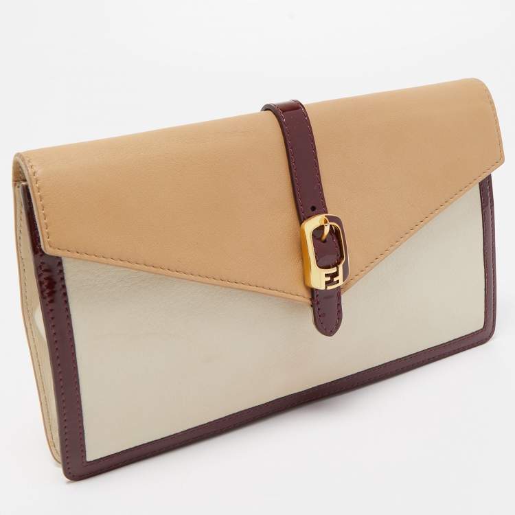 مملوكة مسبقًا Fendi Tricolor Leather and Patent Leather Trim Fendista Envelope Clutch