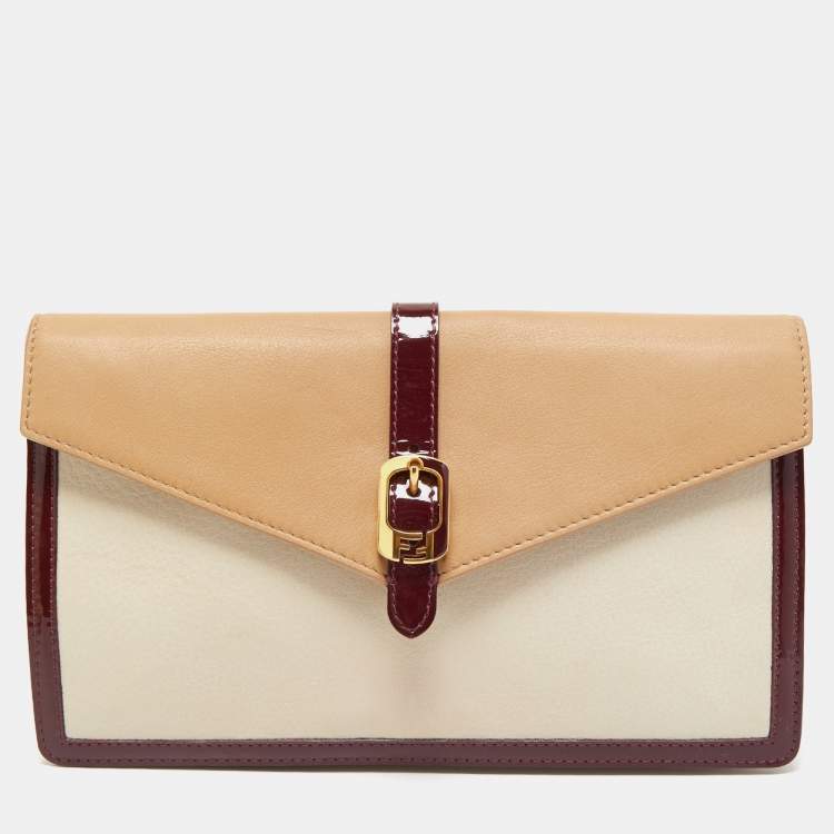 مملوكة مسبقًا Fendi Tricolor Leather and Patent Leather Trim Fendista Envelope Clutch