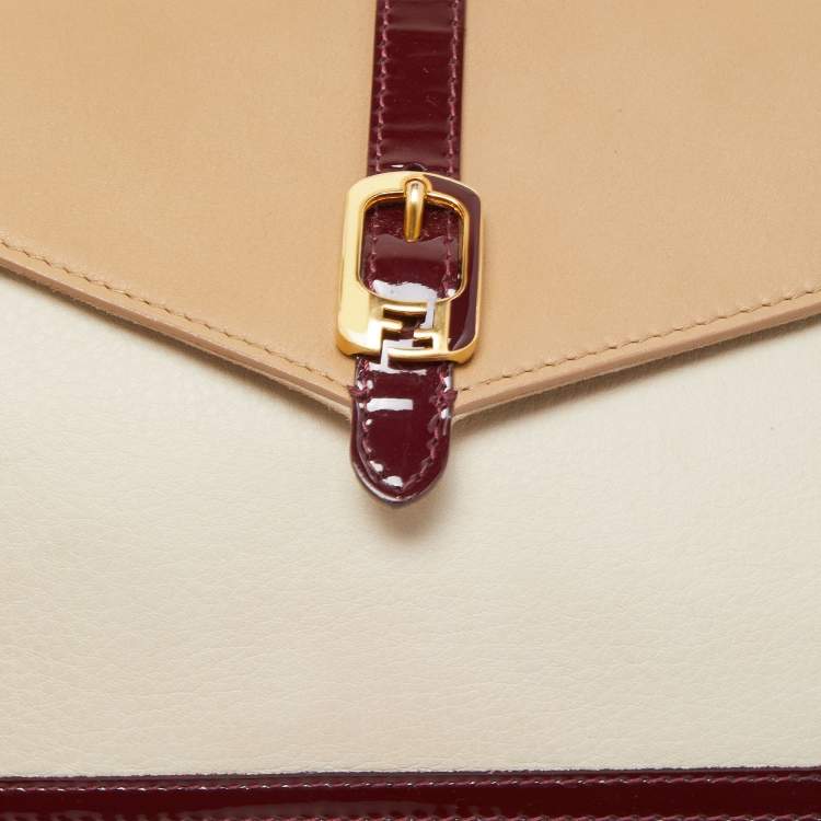 مملوكة مسبقًا Fendi Tricolor Leather and Patent Leather Trim Fendista Envelope Clutch