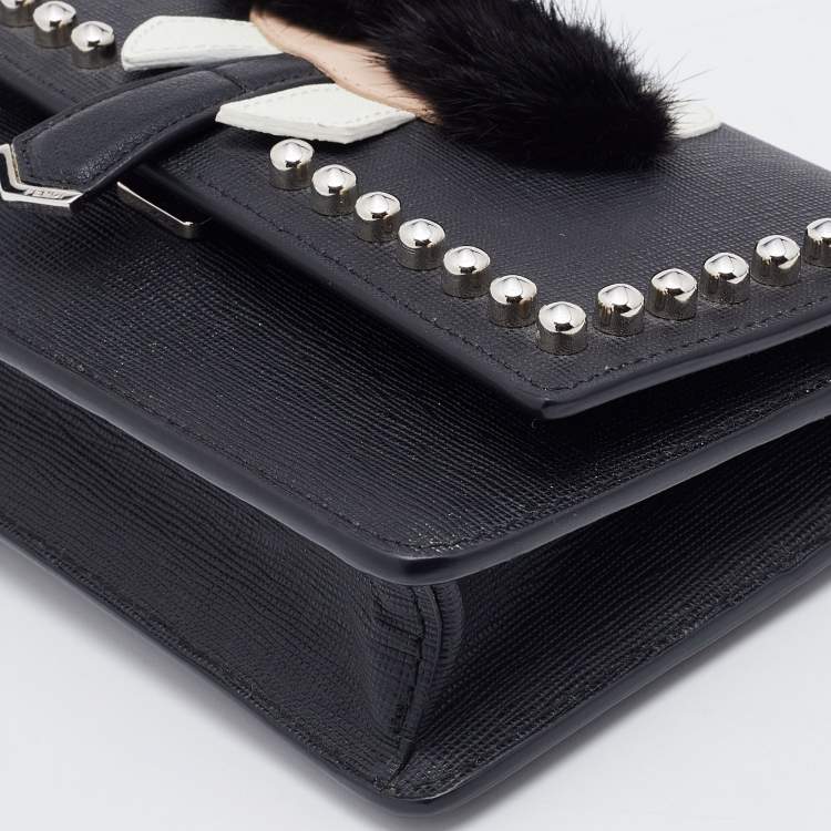 Pre Owned Fendi Black Leather Karlito Wallet on Chain 