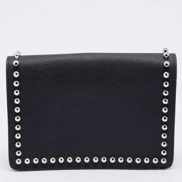 Pre Owned Fendi Black Leather Karlito Wallet on Chain 