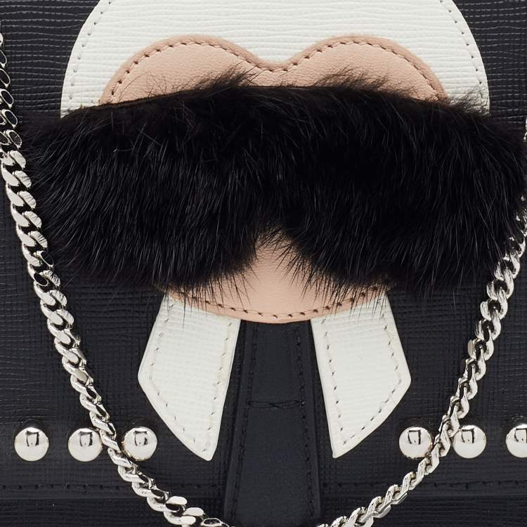 Pre Owned Fendi Black Leather Karlito Wallet on Chain 