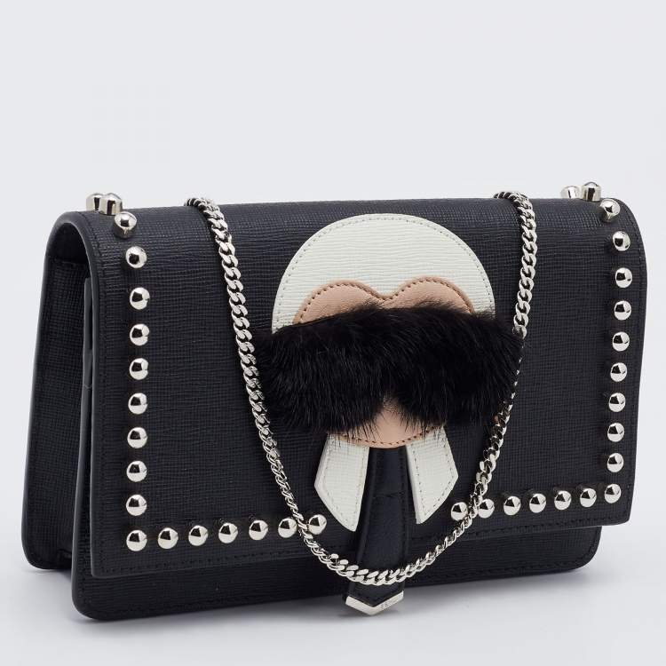 Pre Owned Fendi Black Leather Karlito Wallet on Chain 