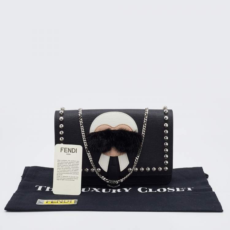 Pre Owned Fendi Black Leather Karlito Wallet on Chain 