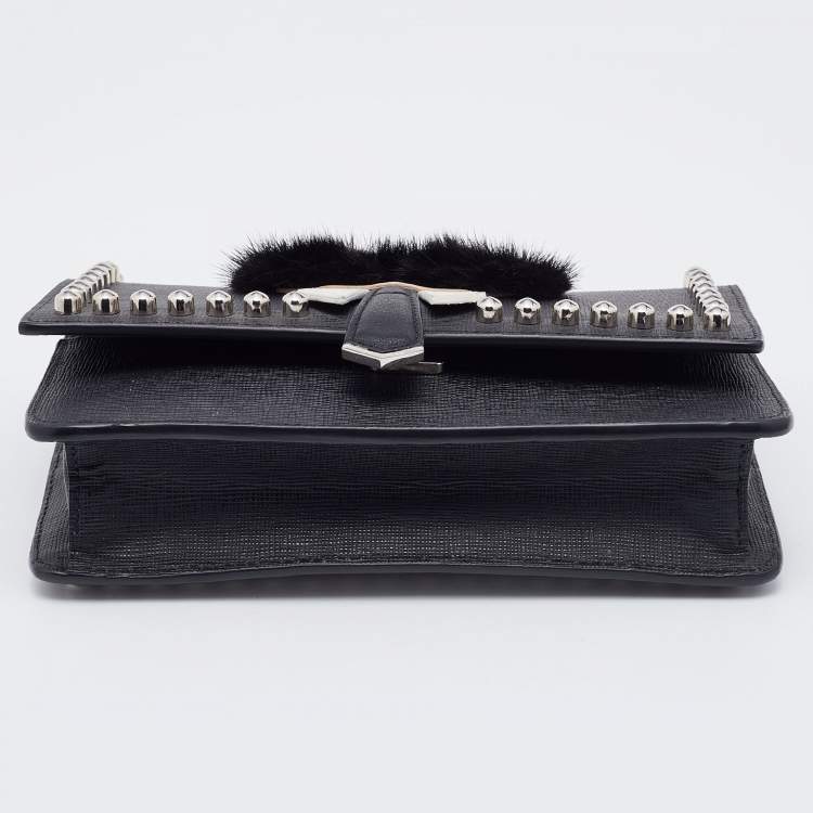 Pre Owned Fendi Black Leather Karlito Wallet on Chain 