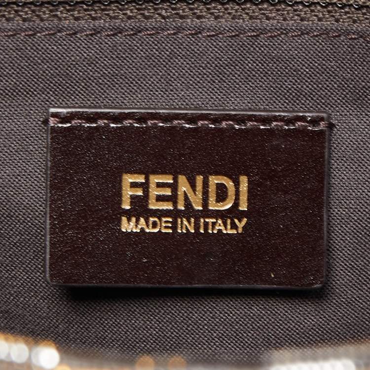 Pre Owned Fendi Gold/Silver Zucca Shimmering Canvas Large Mia Flap Shoulder Bag