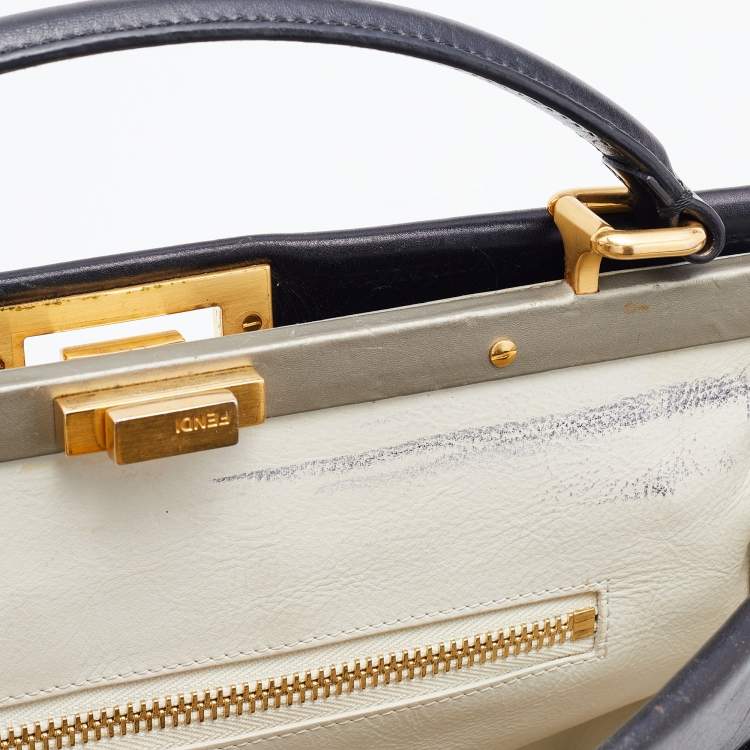 Pre Owned Fendi Green/Black Canvas and Leather, Beaded Large Peekaboo Top Handle Bag