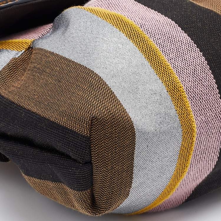 Pre Owned Fendi Multicolor Pequin Canvas and Leather Limited Edition Chef Baguette Bag