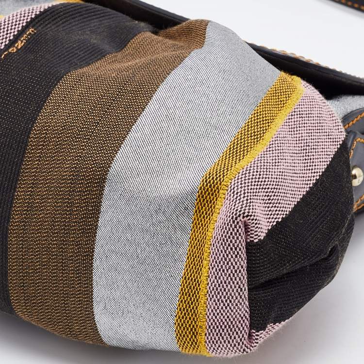Pre Owned Fendi Multicolor Pequin Canvas and Leather Limited Edition Chef Baguette Bag