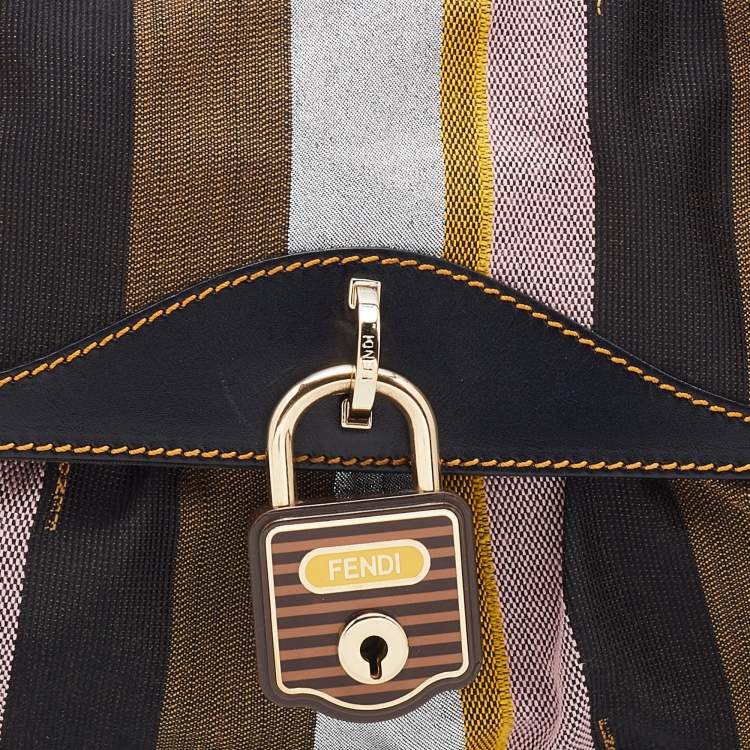 Pre Owned Fendi Multicolor Pequin Canvas and Leather Limited Edition Chef Baguette Bag