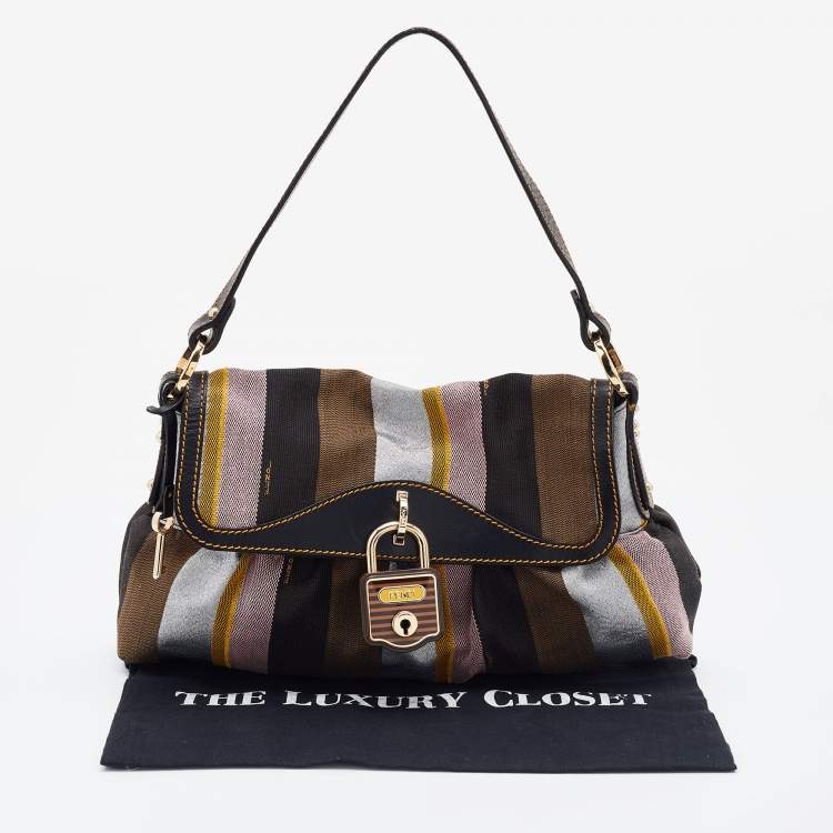 Pre Owned Fendi Multicolor Pequin Canvas and Leather Limited Edition Chef Baguette Bag